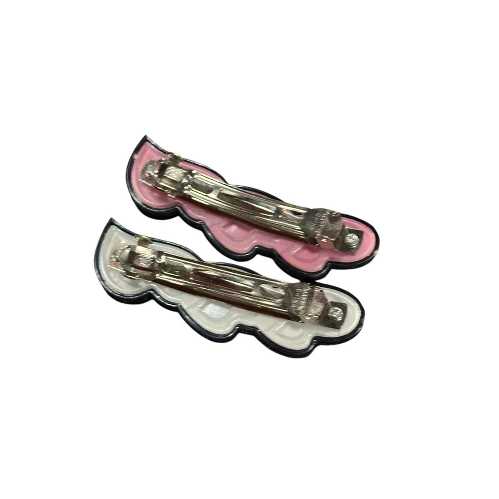 NEW‎ hair accessories white black pink hearts retro vintage clips set of 2
